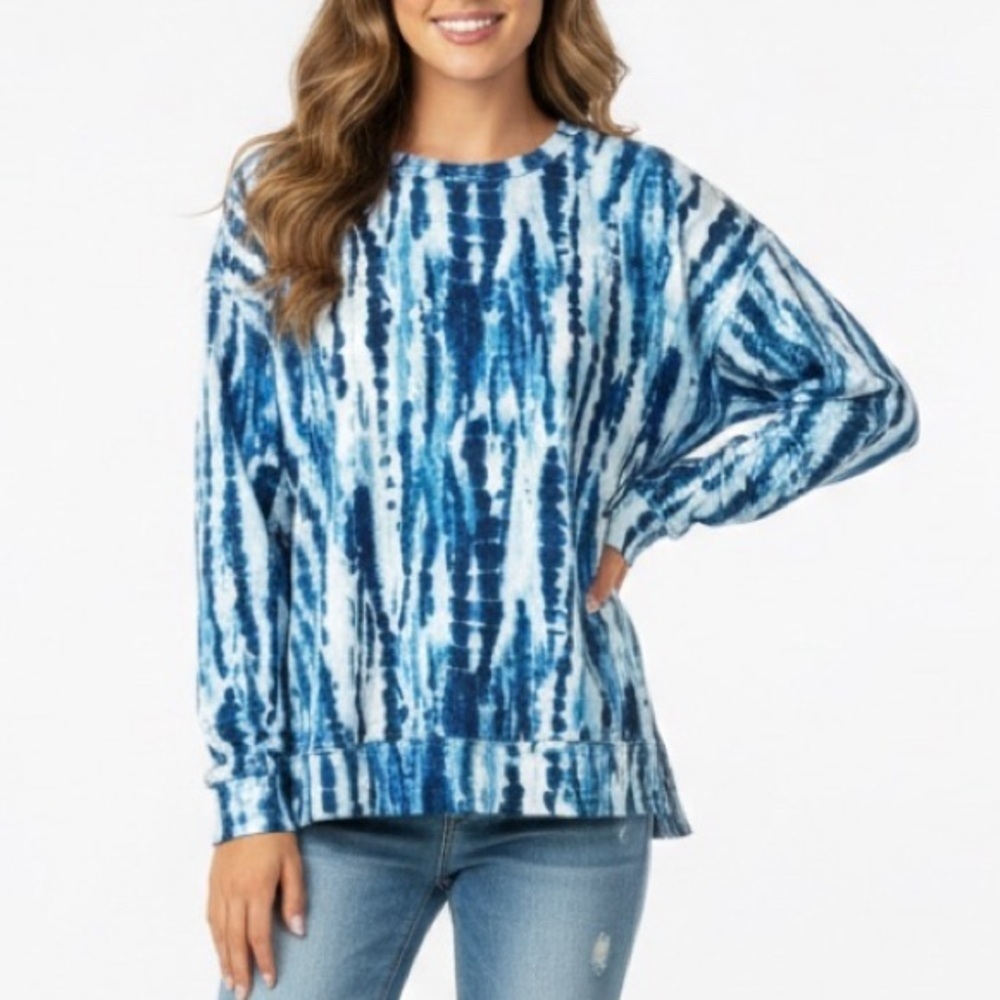 NWT NORDSTROM BP. Blue Tie Dye High-Low Tunic Sweatshirt MEDIUM Indigo blue